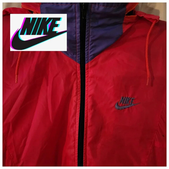 Retro Nike Windbreaker Jacket Red Black Full Zip Vintage 90s Tracksuit Style - Picture 2 of 10